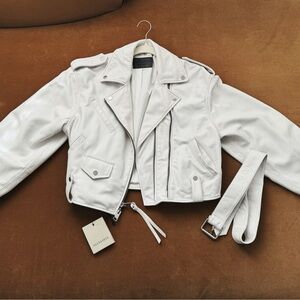 All Saints Dayle Oversized Biker Leather Jacket - White (XS) NWT
